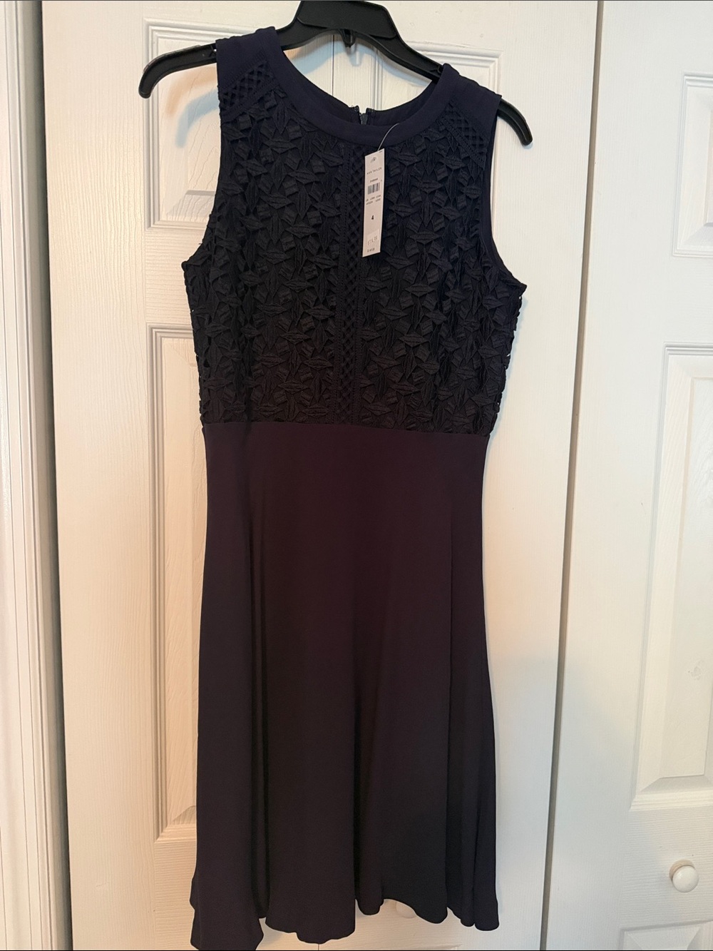 Ann Taylor Navy Lace Bodice Midi Dress
